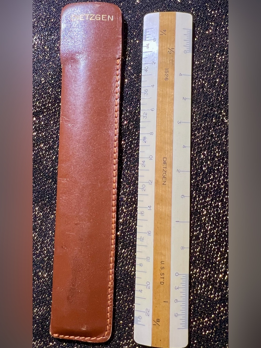 Vintage Dietzgen 1526 Ruler with Original Leather Case- Engineering Drafting USA